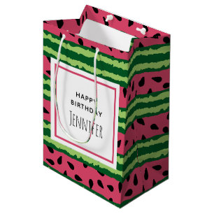 Niedliches Watermelon Muster Pink & Green Geburtst Mittlere Geschenktüte