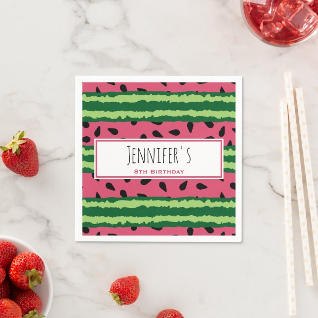 Niedliches Watermelon Muster Pink & Green Geburtst Serviette (Beispiel)