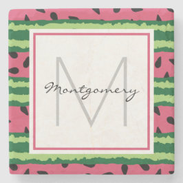 Niedliches Watermelon Muster Pink & Green Monogram Steinuntersetzer