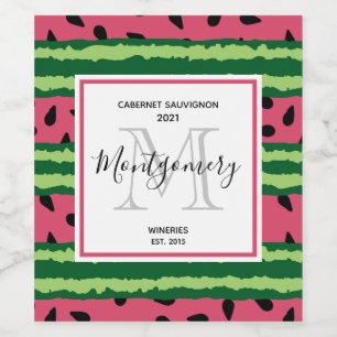 Niedliches Watermelon Muster Pink & Green Wine Weinetikett