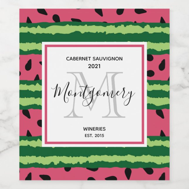 Niedliches Watermelone Muster Pink & Green Weinkel Weinetikett (Einzelnes Label)