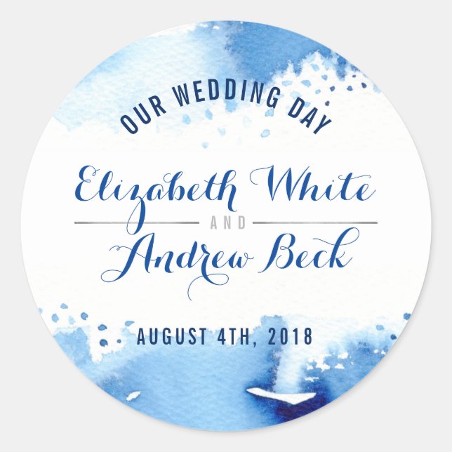 NIEDLICHES WEDDING SIEGEL mit stilvollem Aquarell  Runder Aufkleber (Vorderseite)