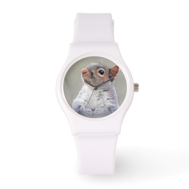 Niedliches, weiches und flauschiges, graues Eichhö Armbanduhr (Vorderseite)