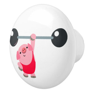 Niedliches Weightlifting-Cartoon-Schwein Keramikknauf
