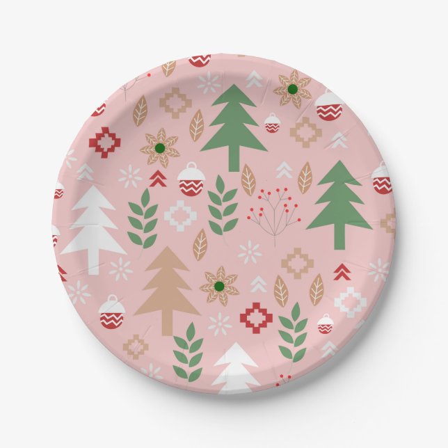 Niedliches Weihnachten im Rosa Pappteller (Vorderseite)