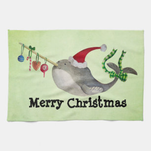 Niedliches Weihnachten Narwhal Küchentuch