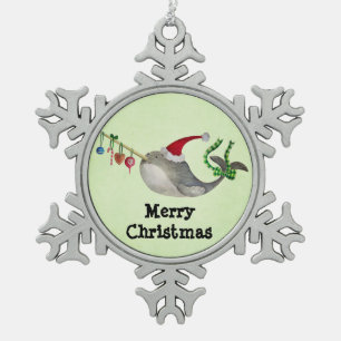 Niedliches Weihnachten Narwhal Schneeflocken Zinn-Ornament
