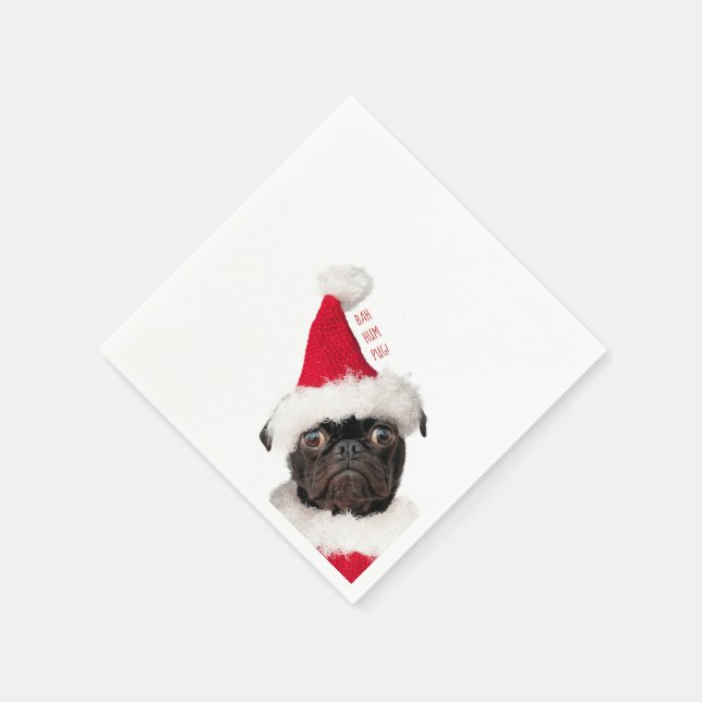 Niedliches Weihnachten Schwarzer Mops Welpe Santa Serviette (Ecke)