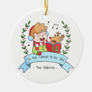 Niedliches Weihnachten singt Jungen-und Keramikornament