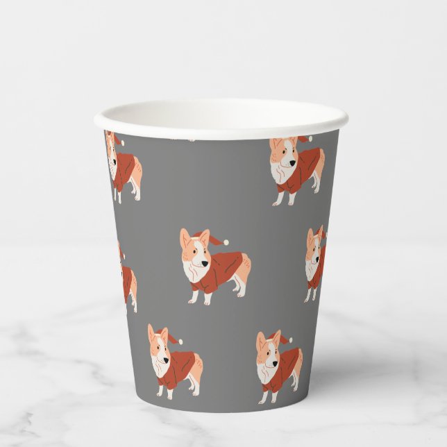 Niedliches Weihnachts Corgi Muster Pappbecher (Vorderseite)