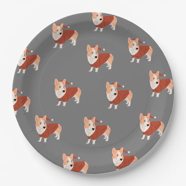 Niedliches Weihnachts Corgi Muster Pappteller (Vorderseite)