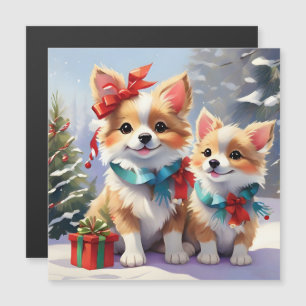 Niedliches Weihnachts-Corgis-Urlaubserlebnis Magnetkarte