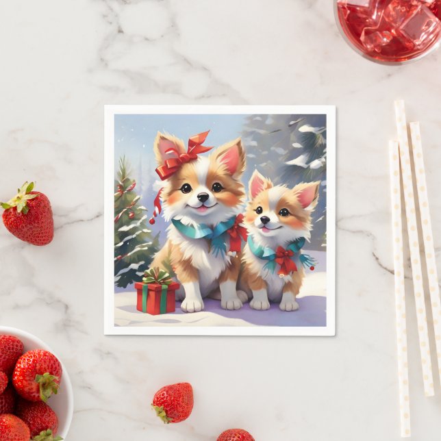 Niedliches Weihnachts-Corgis-Urlaubserlebnis Serviette (Beispiel)