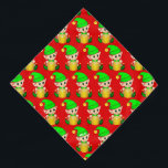 Niedliches Weihnachts-Elf-Muster auf Rot Halstuch<br><div class="desc">Weihnachtself in grünem Muster auf rotem Hintergrund gekleidet. Milo-Text kann personalisiert sein.</div>