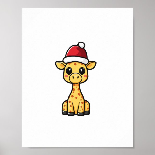 Niedliches Weihnachts-Giraffe-Comic Poster (Vorne)
