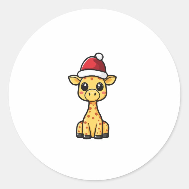 Niedliches Weihnachts-Giraffe-Comic Runder Aufkleber (Vorderseite)