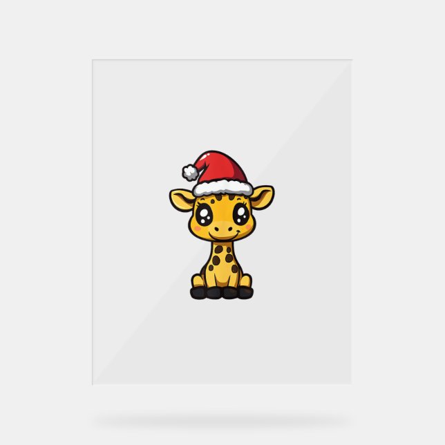 Niedliches Weihnachts-Giraffe Xmas-Comic Acrylschild (Vorderseite)