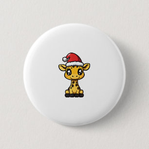 Niedliches Weihnachts-Giraffe Xmas-Comic Button