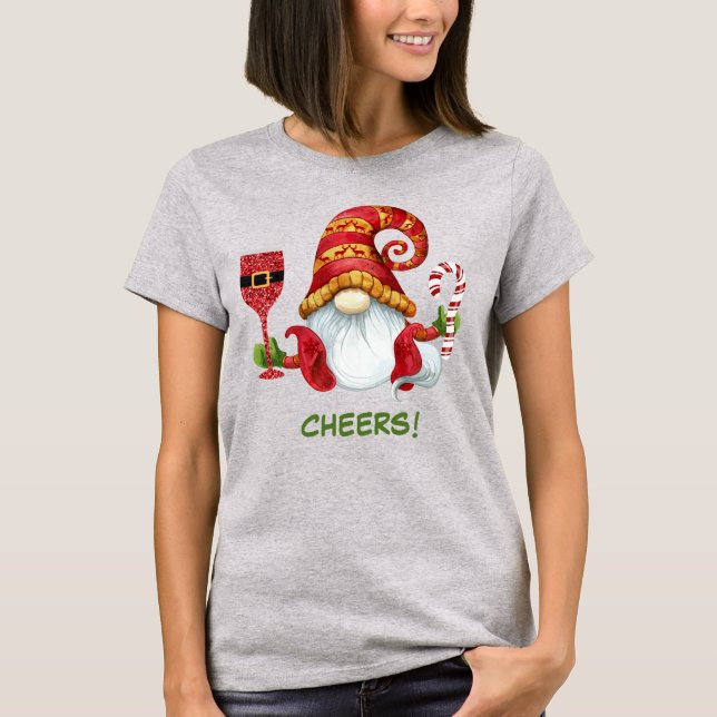 Niedliches Weihnachts-Party Gnome Cheers T-Shirt (Vorderseite)