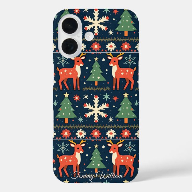 Niedliches Weihnachts-Sweater-Muster iPhone 16 Hülle (Rückseite)