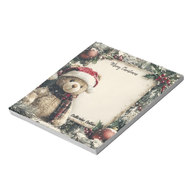 Niedliches Weihnachts-Teddybären-Design - Feierlic Notizblock (Rotiert)