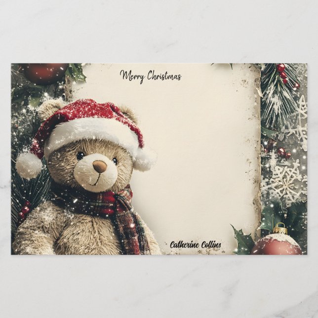 Niedliches Weihnachts-Teddybären-Illustrationsdesi Briefpapier (Vorderseite)