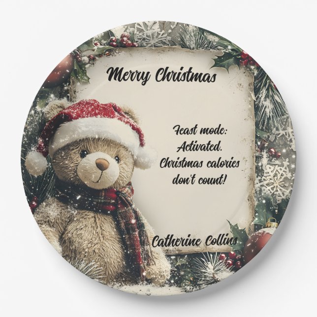 Niedliches Weihnachts-Teddybären-Illustrationsdesi Pappteller (Vorderseite)