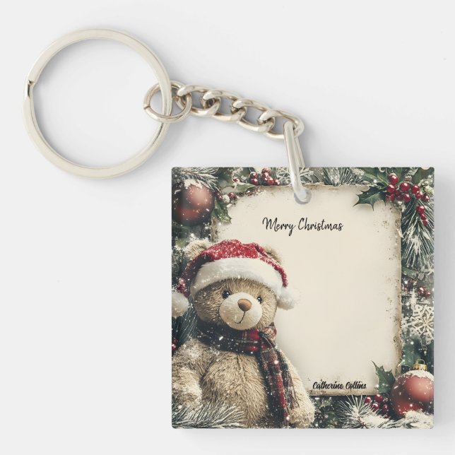 Niedliches Weihnachts-Teddybären-Illustrationsdesi Schlüsselanhänger (Vorderseite)