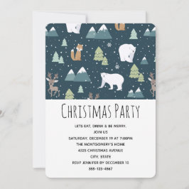 Niedliches Weihnachts-Winter-Tiere Muster Party Einladung