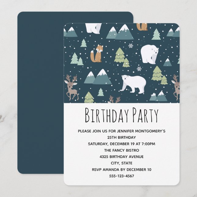 Niedliches Weihnachts-Winter-Tiere Muster Party Einladung (Vorne/Hinten)