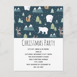 Niedliches Weihnachts-Winter-Tiere Muster Party Einladungspostkarte