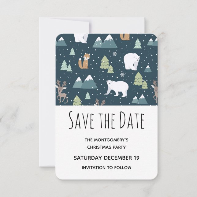 Niedliches Weihnachts-Winter-Tiere Muster Party Save The Date (Vorderseite)