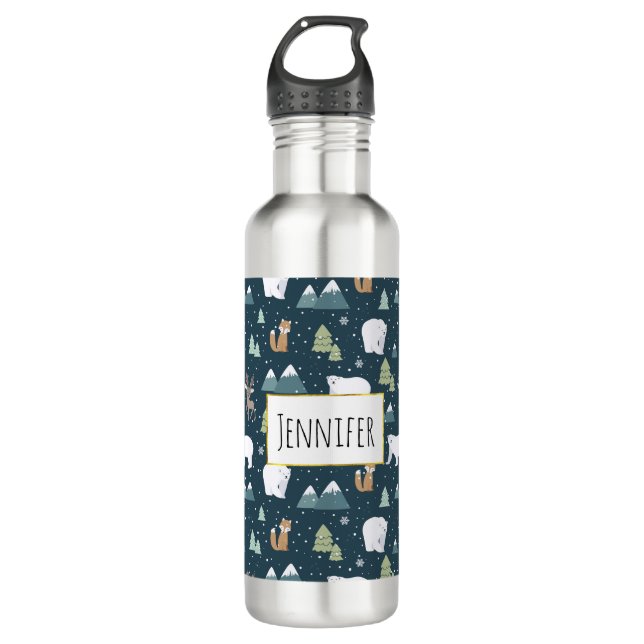Niedliches Weihnachts-Wintertiermuster Edelstahlflasche (Vorderseite)