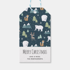 Niedliches Weihnachts-Wintertiermuster Geschenkanhänger