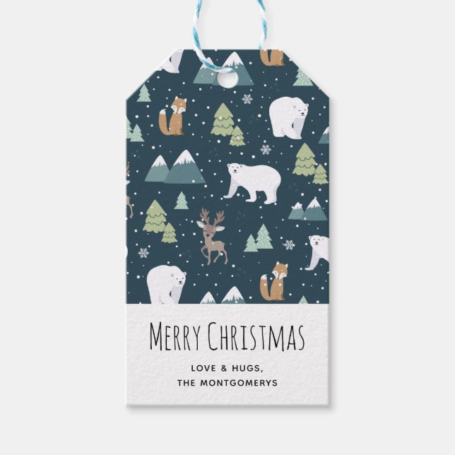 Niedliches Weihnachts-Wintertiermuster Geschenkanhänger (Vorderseite)