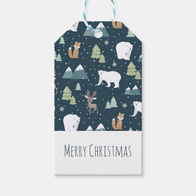 Niedliches Weihnachts-Wintertiermuster Geschenkanhänger (Vorderseite)