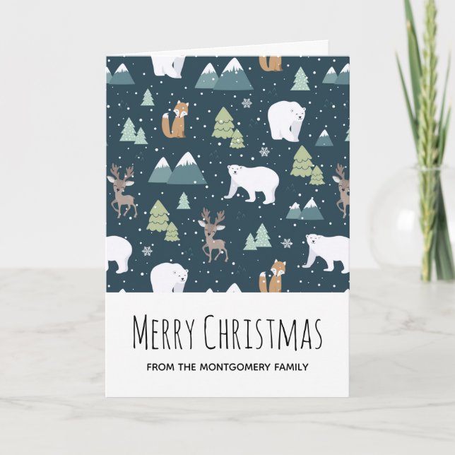 Niedliches Weihnachts-Wintertiermuster Karte (Vorderseite)