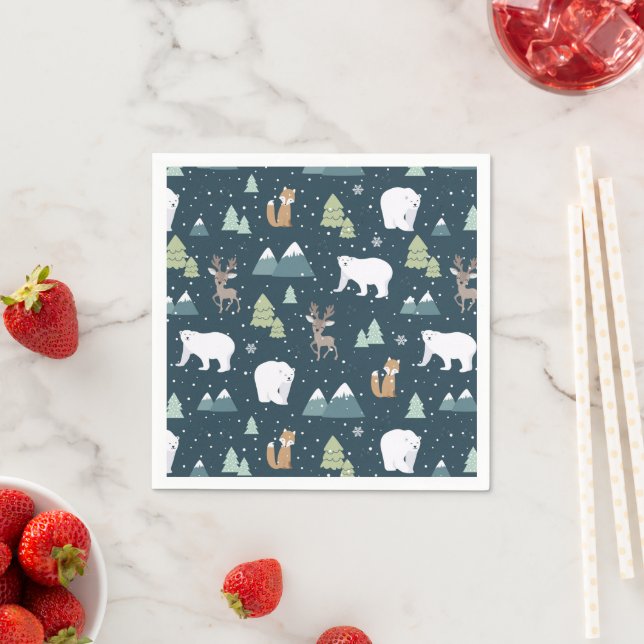 Niedliches Weihnachts-Wintertiermuster Serviette (Beispiel)