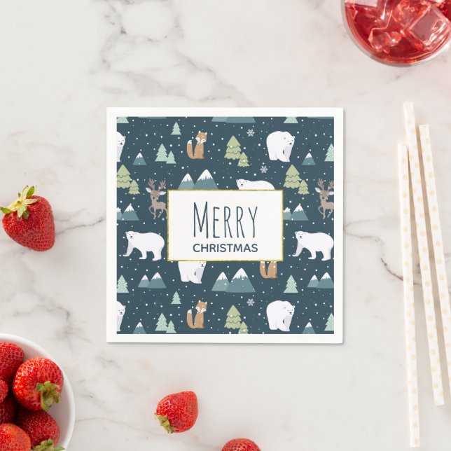 Niedliches Weihnachts-Wintertiermuster Serviette (Beispiel)