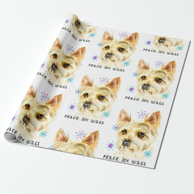 Niedliches Weihnachts-Yorkie Dog Peace Joy Wags Pa Geschenkpapier (Ungerollt)