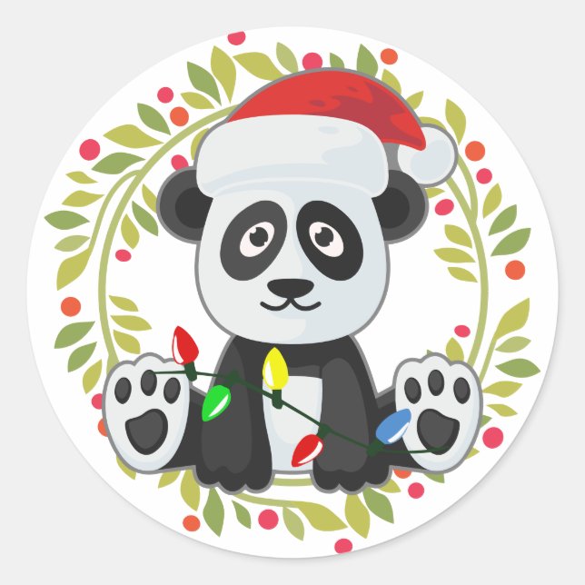 Niedliches Weihnachtsbaby Panda Runder Aufkleber (Vorderseite)