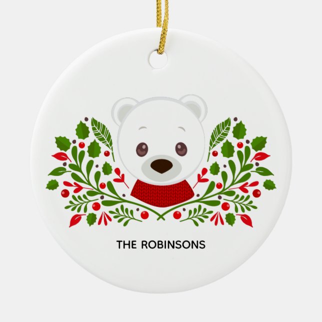 Niedliches Weihnachtsbär-Foto Keramik Ornament (Vorne)