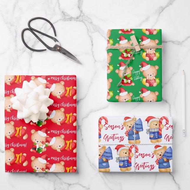 Niedliches Weihnachtsbärengeschenk Geschenkpapier Set (Vorderseite)