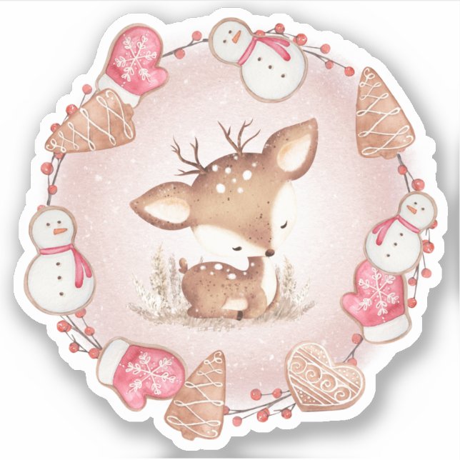 Niedliches Weihnachtsbaum Gingerbrei Pink Kiss Sch Aufkleber (Vorderseite)