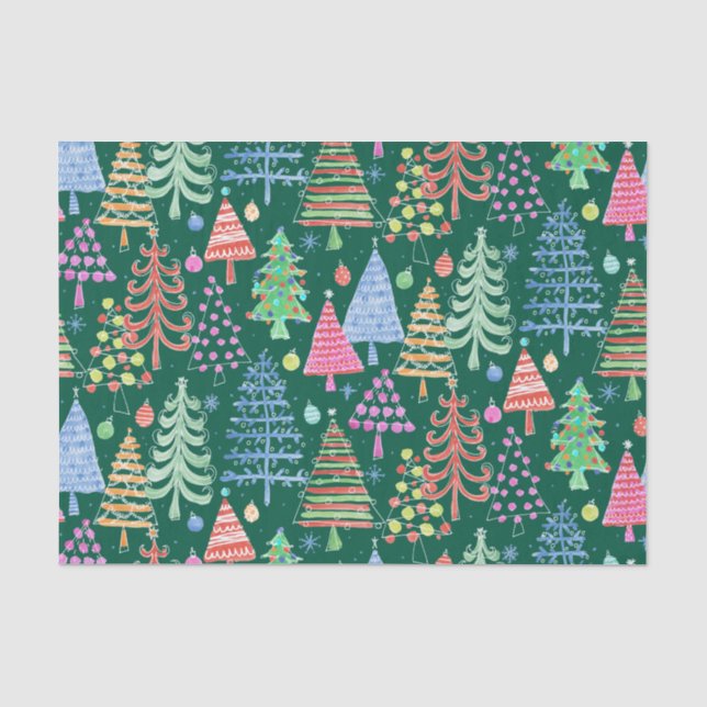 Niedliches Weihnachtsbaum Grünes Orangenmuster Seidenpapier (Vorderseite)