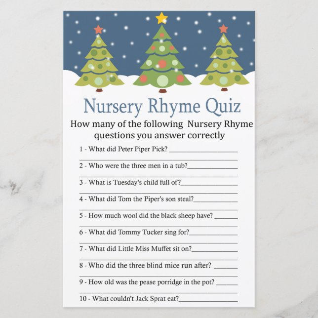 Niedliches Weihnachtsbaum Kinderzimmer Rhyme Quiz  (Vorderseite)