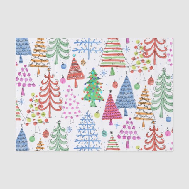 Niedliches Weihnachtsbaum Rotes grünes rosa Blaues Seidenpapier (Vorderseite)