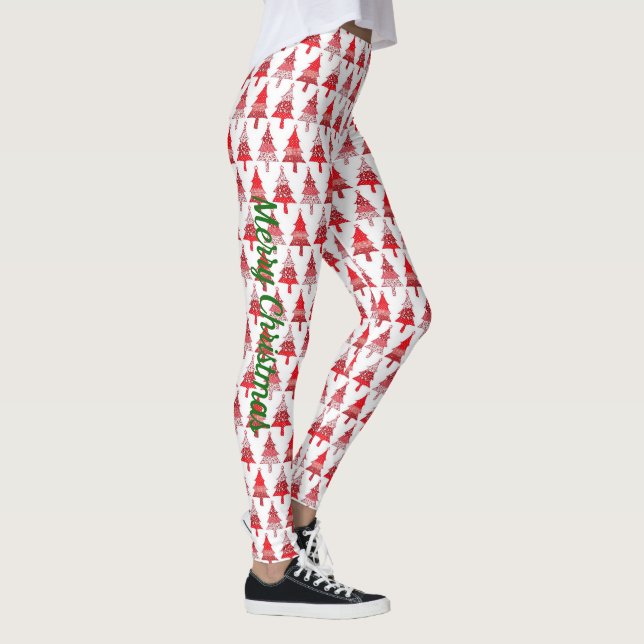 Niedliches Weihnachtsbaum Weihnachten Neujahr Rot Leggings (Rechts)