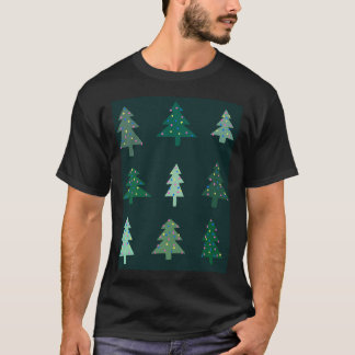 Niedliches Weihnachtsbaummuster auf dunkelgrün T-Shirt