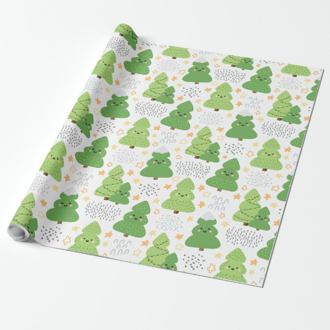 Niedliches Weihnachtsbaummuster Geschenkpapier (Ungerollt)